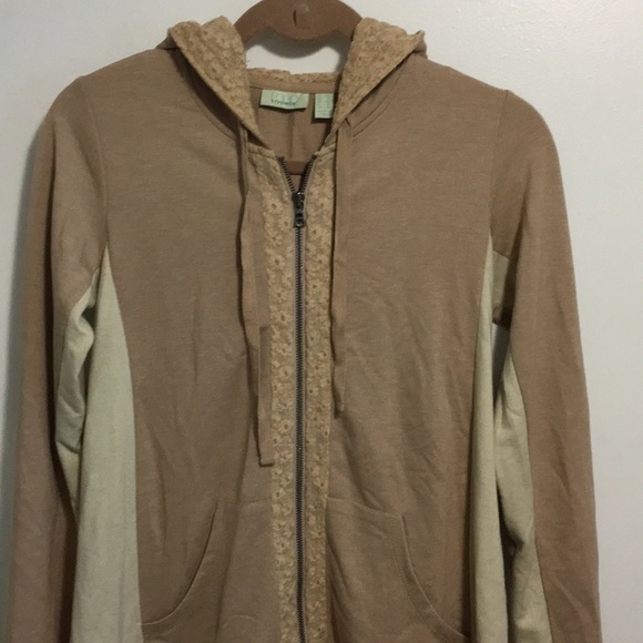 LOGO Lounge Zip Front Hoodie Lace Trim Beige Cream Size XXS - Picture 10 of 10